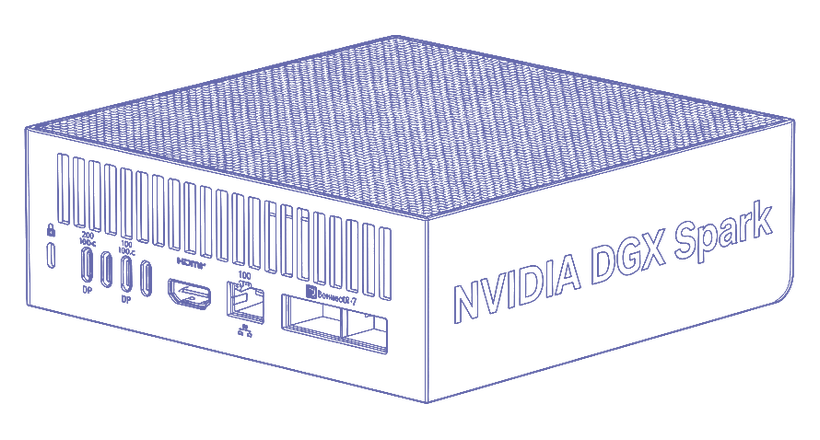 NVIDIA DGX Spark desktop AI supercomputer — periwinkle line drawing
